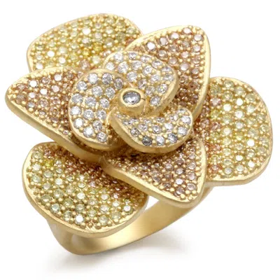Fashnzfab Matte Gold Brass Ring With Aaa Grade Cz In Multi Color