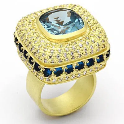 Fashnzfab Matte Gold Brass Ring With Synthetic Spinel In London Blue