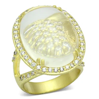 Fashnzfab Matte Gold Brass Ring With Synthetic Synthetic Glass In Clear