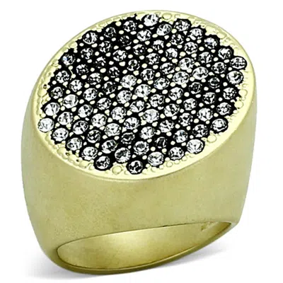 Fashnzfab Matte Gold Brass Ring With Top Grade Crystal In Clear