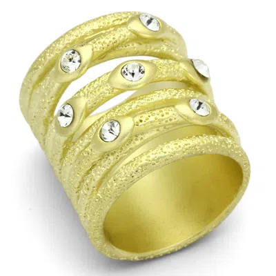 Fashnzfab Matte Gold Brass Ring With Top Grade Crystal In Clear In Pattern