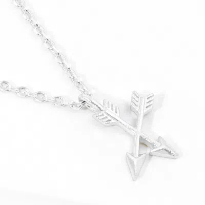 Fashnzfab Matte Metal Double Arrow Pendant Necklace In Silver