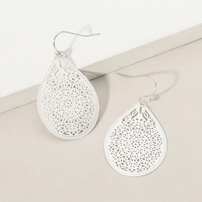 Fashnzfab Matte Metal Filigree Teardrop Earrings In Silver
