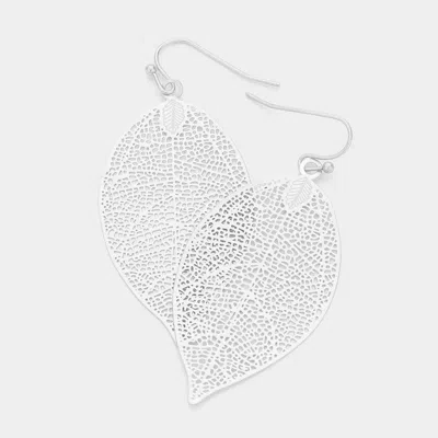 Fashnzfab Matte Metal Leaf Filigree Dangle Earrings In Silver