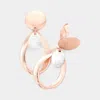 Fashnzfab Matte Metal Open Oval Dangle Clip On Earrings - Matte Rose Gold In Multi