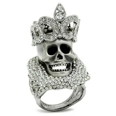Fashnzfab Matte Rhodium & Rhodium White Metal Ring With Top Grade Crystal In Clear In Silver