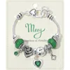 Fashnzfab May - Birthstone Heart Charm Multi Beaded Bracelet Emerald In Gold