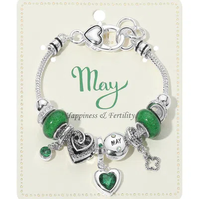 Fashnzfab May - Birthstone Heart Charm Multi Beaded Bracelet Emerald In Gold