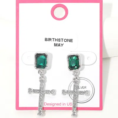 Fashnzfab May - Silver Dipped Birthstone Cross Drop Earrings In Multi