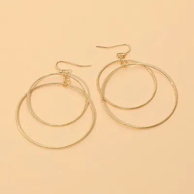 Fashnzfab Medium Layered Double Wire Hoop Drop Earrings In Gold