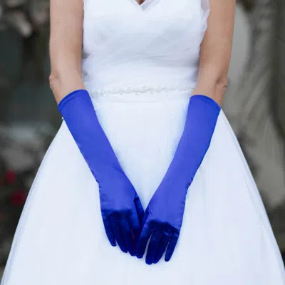Fashnzfab Medium Satin Wedding Gloves In Blue