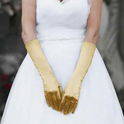 Fashnzfab Medium Satin Wedding Gloves In Yellow