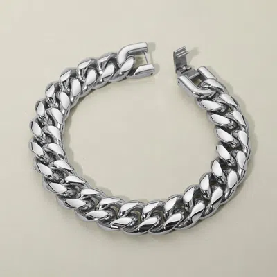 Fashnzfab Mens 14mm Bold Stainless Steel Curb Chain Bracelet In Metallic