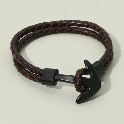 Fashnzfab Mens Genuine Leather Braided Anchor Clasp Bracelet Brown