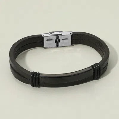 Fashnzfab Mens Metal Plate Accent Sleek Genuine Leather Bracelet Brown