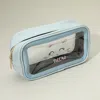 Fashnzfab Meow Cat Face Printed Transparent Travel Cosmetic Pouch Bag In Blue
