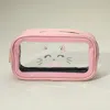 Fashnzfab Meow Cat Face Printed Transparent Travel Cosmetic Pouch Bag In Pink