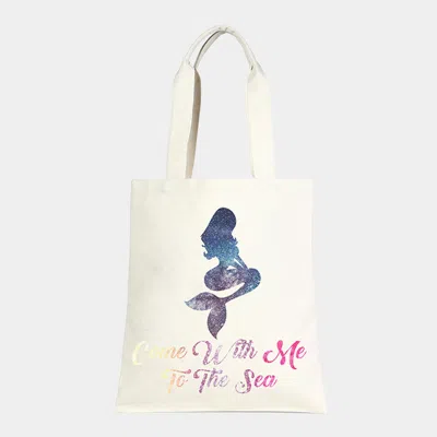 Fashnzfab Mermaid _ Cotton Canvas Eco Shopper Bag In White
