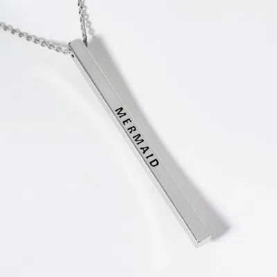 Fashnzfab Mermaid Brass Metal Bar Pendant Necklace In Silver
