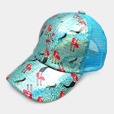 Fashnzfab Mermaid Pattern Mesh Back Baseball Cap In Blue