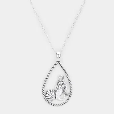 Fashnzfab Mermaid Shell Accented Open Teardrop Pendant Necklace In Metallic