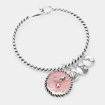 Fashnzfab Mermaid Shell Charm Hook Bracelet Antique Silver, Pink