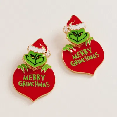 Fashnzfab Merry Christmas Heart Grinch Earrings - Red