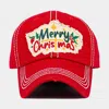 Fashnzfab Merry Christmas Message Embroidered Vintage Baseball Cap In Red