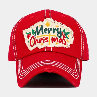 Fashnzfab Merry Christmas Message Embroidered Vintage Baseball Cap In Red
