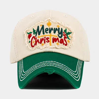Fashnzfab Merry Christmas Message Embroidered Vintage Baseball Cap In Green
