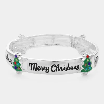 Fashnzfab Merry Christmas Message Stretch Bracelet Antique Silver, Green