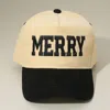 Fashnzfab Merry Message Embroidered Corduroy Baseball Cap In Black
