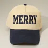 Fashnzfab Merry Message Embroidered Corduroy Baseball Cap In Blue