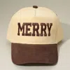 Fashnzfab Merry Message Embroidered Corduroy Baseball Cap In Brown