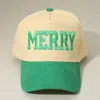 Fashnzfab Merry Message Embroidered Corduroy Baseball Cap In Green