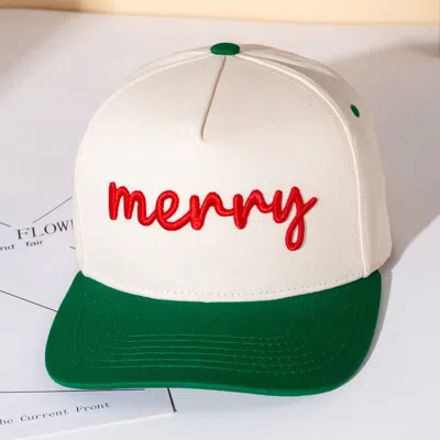 Fashnzfab Merry Message Embroidered Five Panel Canvas Snapback Baseball Cap In Green