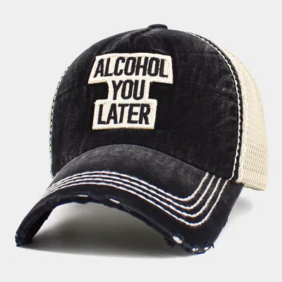 Fashnzfab Mesh Back Alcohol You Later Message Patch Vintage Baseball Cap In Black