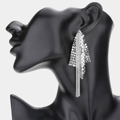 Fashnzfab Mesh Ball Chain Linear Earrings - Rhodium In Multi