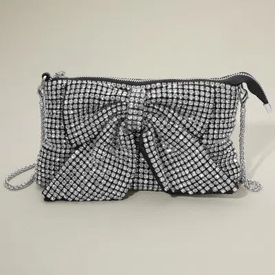 Fashnzfab Mesh Bling Rhinestone Bow Accent Evening Clutch Bag / Crossbody Bag In Black