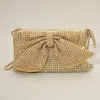 Fashnzfab Mesh Bling Rhinestone Bow Accent Evening Clutch Bag / Crossbody Bag In Gold