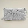 Fashnzfab Mesh Bling Rhinestone Bow Accent Evening Clutch Bag / Crossbody Bag In Silver