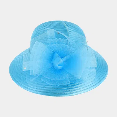 Fashnzfab Mesh Bow Dressy Hat In Blue