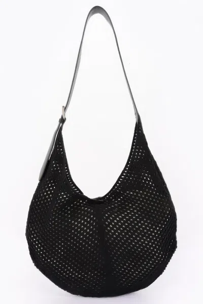 Fashnzfab Mesh Crochet Shoulder With Pouch In Black
