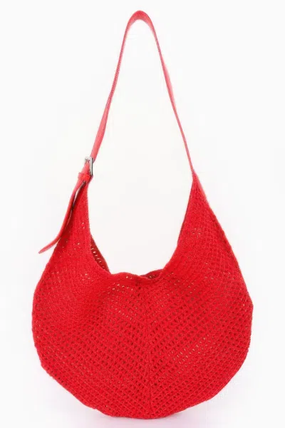 Fashnzfab Mesh Crochet Shoulder With Pouch In Red