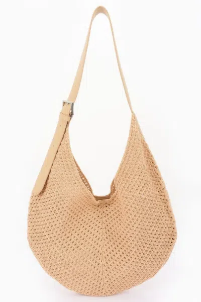 Fashnzfab Mesh Crochet Shoulder With Pouch In Sand