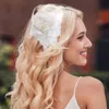 Fashnzfab Mesh Fabric Flower Feather Headband In White