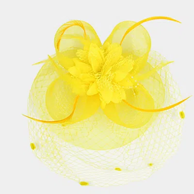 Fashnzfab Mesh Feather Flower Fascinator / Headband In Yellow