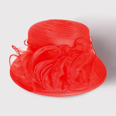 Fashnzfab Mesh Flower Accented Dressy Hat In Red