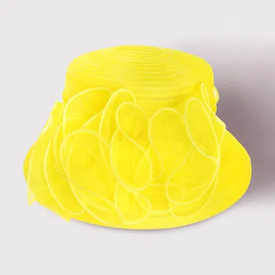 Fashnzfab Mesh Flower Accented Dressy Hat In Yellow