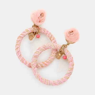 Fashnzfab Mesh Flower Accented Thread Dangle Earrings In Pink